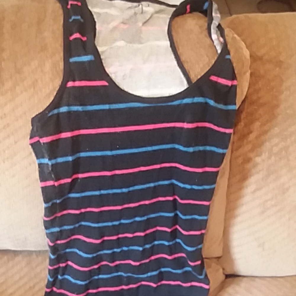 Black with blue and red strips tank top